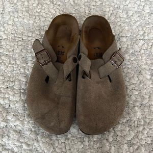 Birkenstock Suede Taupe Boston Clog Soft Footbed